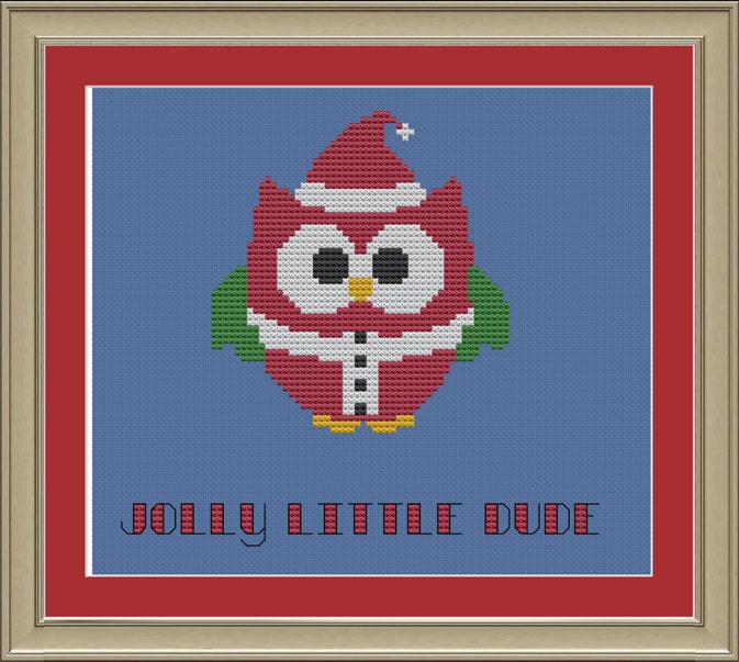 Jolly little dude: cute Santa owl cross-stitch pattern