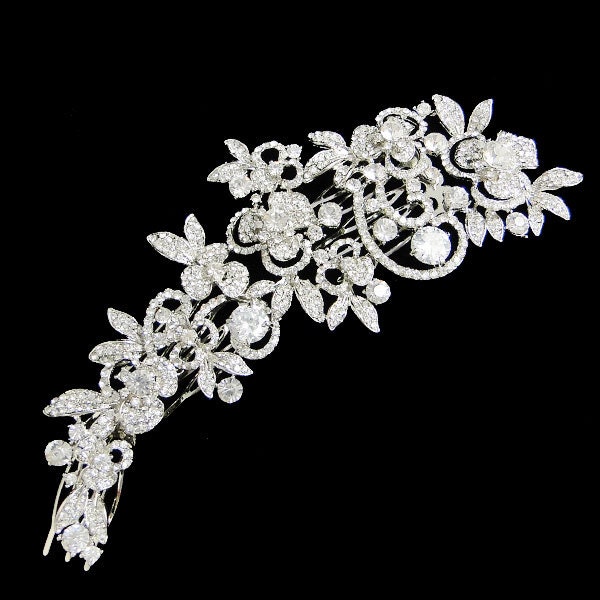 Vintage Inspired Swarovski Crystal Hair Comb, Bridal Hair Accessories, Wedding Flower Jewelry, Clear Rhinestone Bridesmaid Gifts-113800236