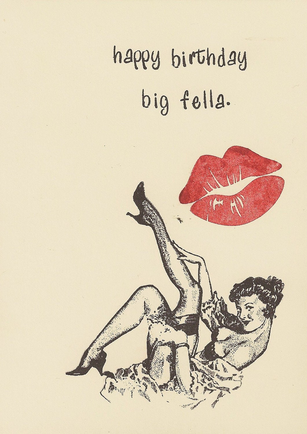 Sexy Pin Up Glamour Girl Handstamped Birthday Card For Him - awkwardmoment