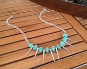 Turquoise Skull and Silver Spike Necklace - handmade