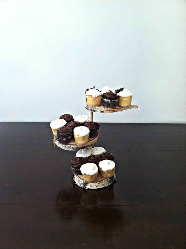 Rustic Wood Cupcake Stand 3 tier rod
