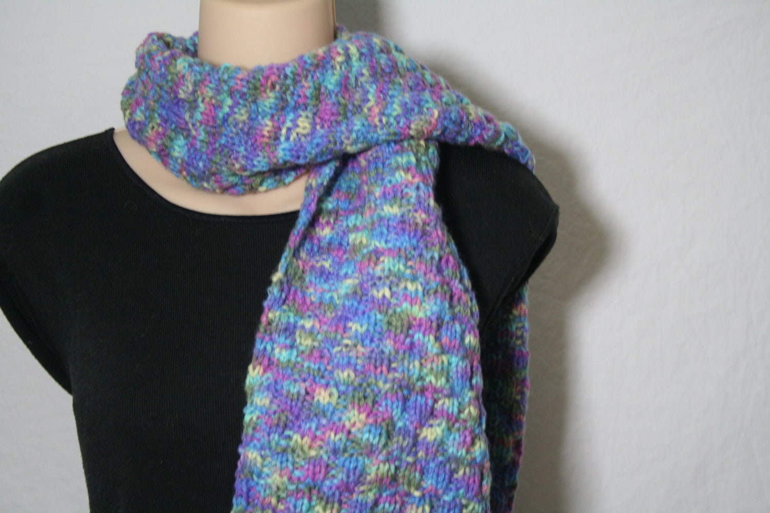Blue Pink Multi Color Bobble Stitch Hand Knit Scarf Womens Fall Autumn Winter Fashion Accessory  ReadyMade4U