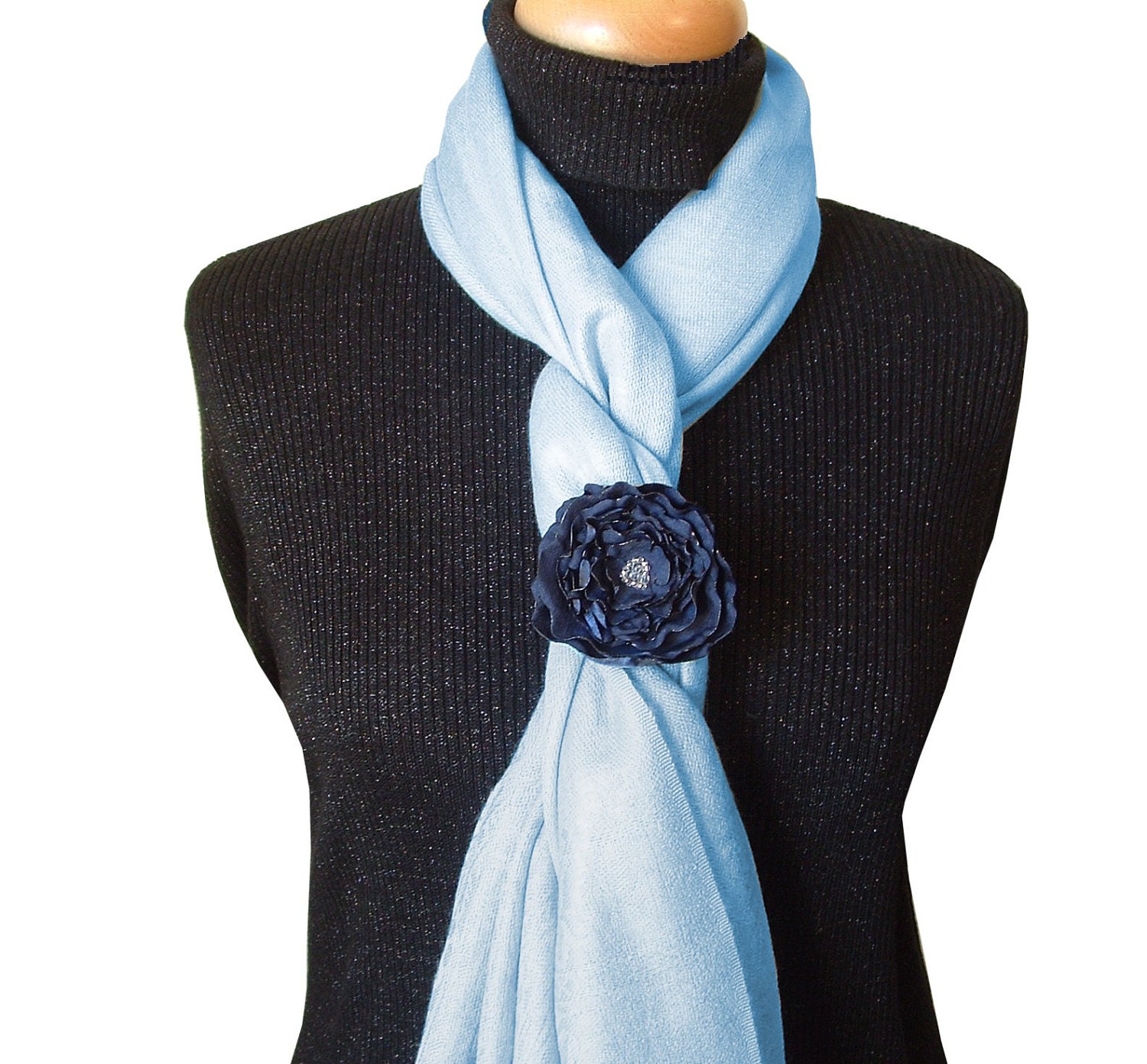 Navy Blue Flower Scarf Ring, Unique Accessory