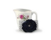Navy Blue Flower Fabric Bracelet, Unique Jewelry