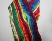 Nunofelt Scarf Felted Scarf  Multicolor Wrap Felt Scarves wild Nuno felt Silk Silkyfelted Eco Rainbow fairy multicolor shawl Fiber Art