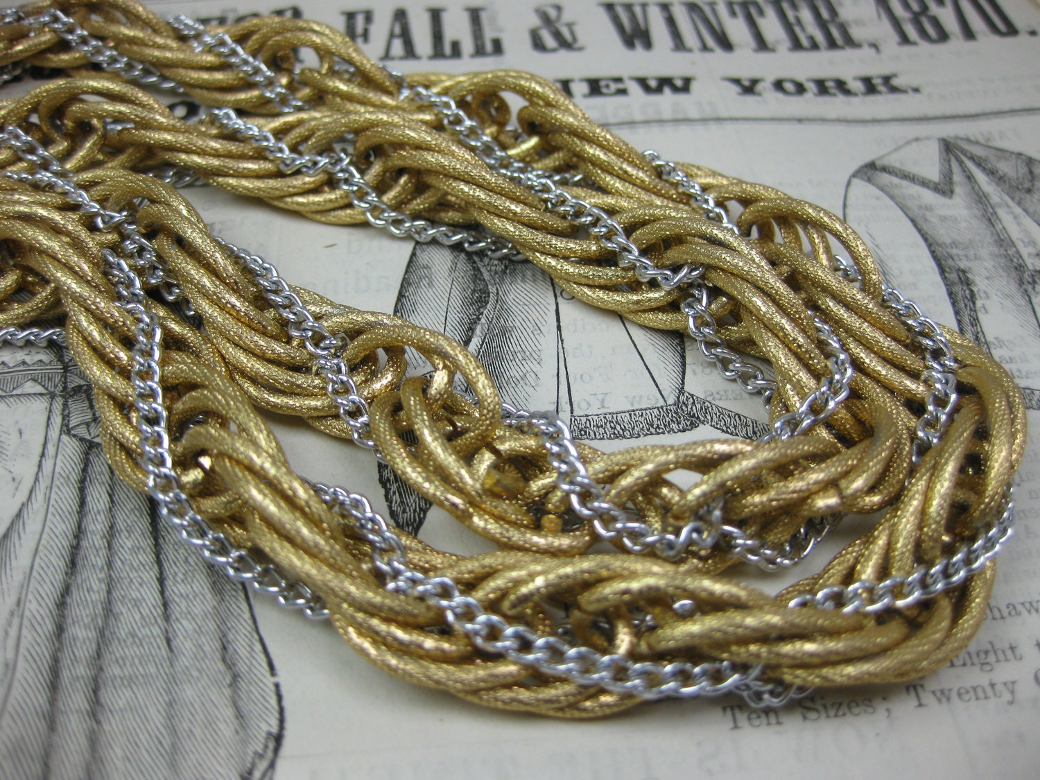 Long Vintage Chunky Gold and Silver Chain Link Necklace