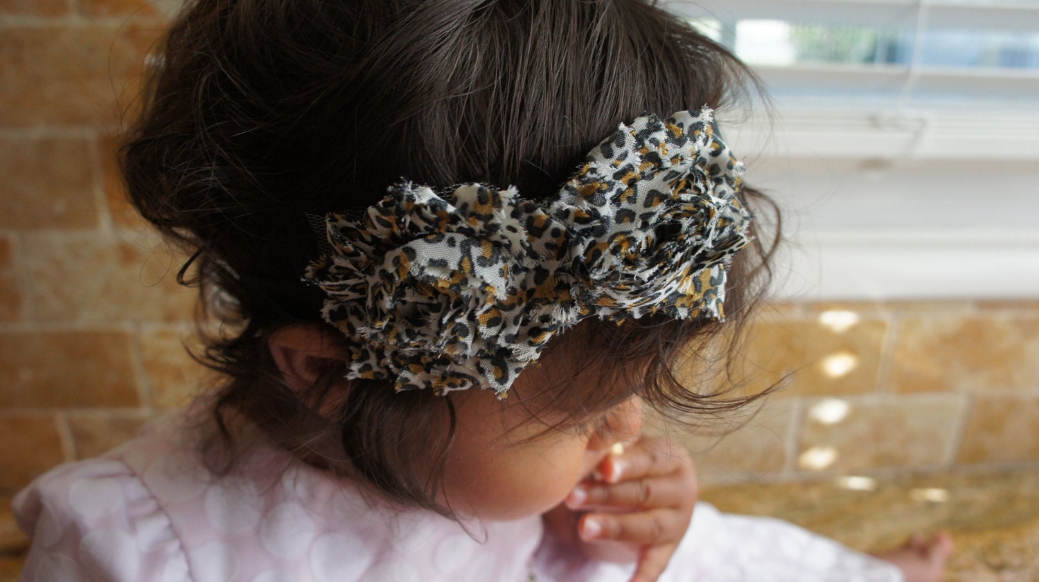 Animal Print Shabby Chiffon Fabric Flower Headband, Girl Headband, Baby Girl Headband, Infant Girl Headband, Newborn Girl Headband