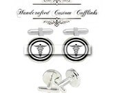 Medical Caduceus silver men Cufflinks Anniversary birthday holidays christmas doctor nurse son husband father fiancée gift cuff links