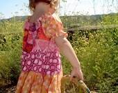 Twirl Dress - Capped Sleeves -  Tangerine - Candy Apple Green - Purple Grape - Bold Colors - Sizes 4, 5, 6