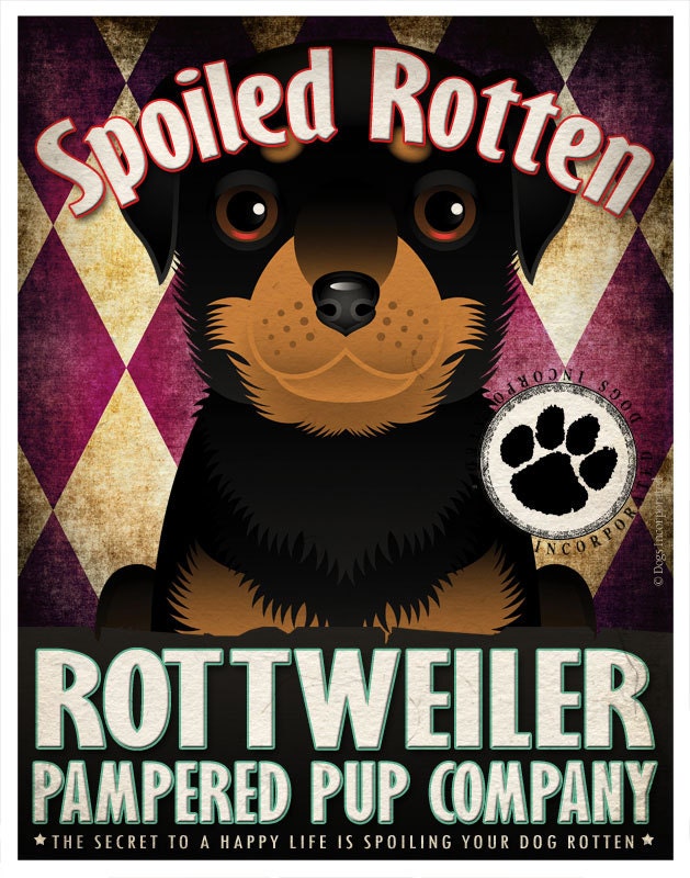 Rottweiler Pampered Pups Original Art Print - 11x14 - Dog Poster - Dogs Incorporated