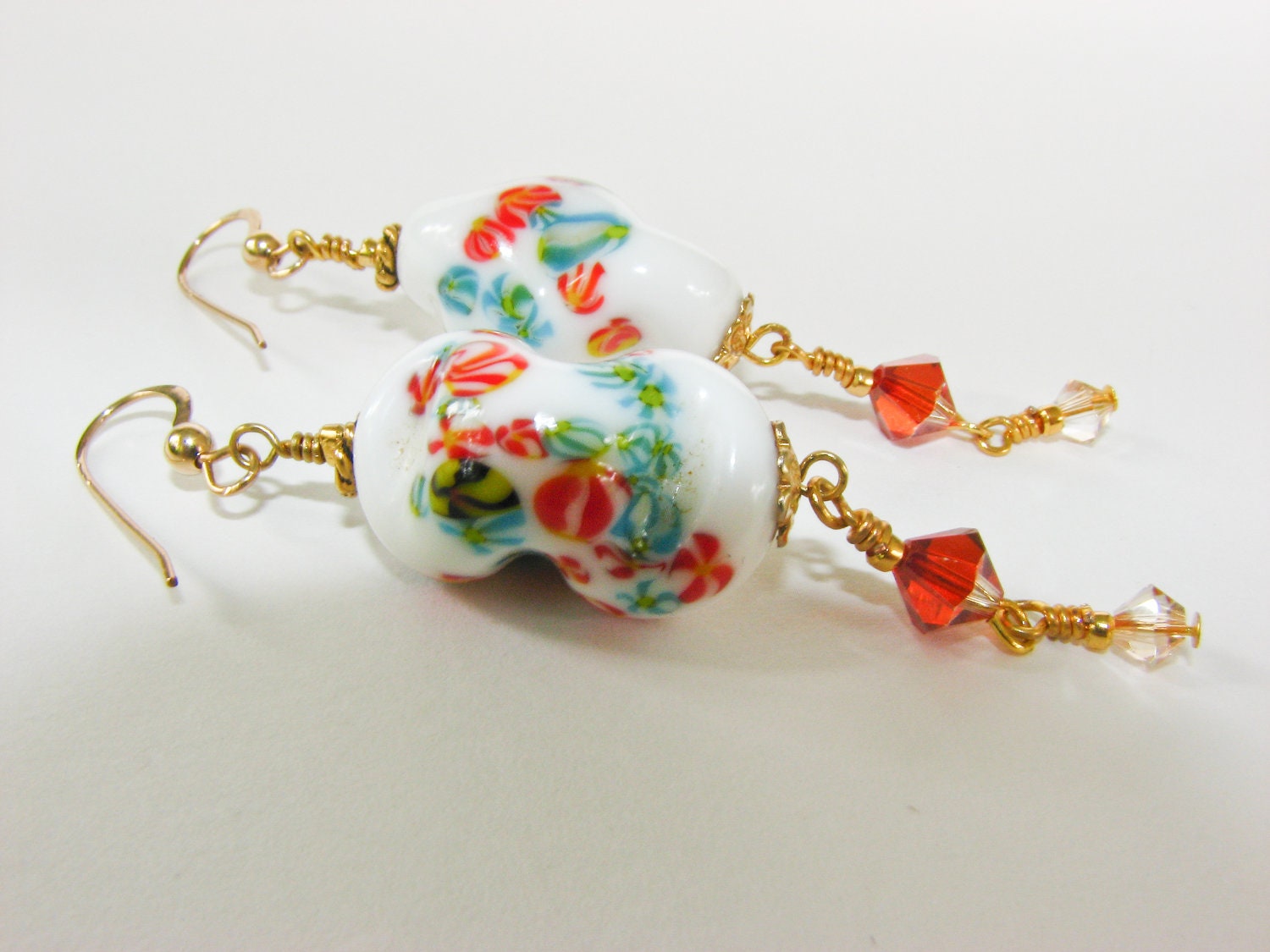 Vintage Japanese glass earrings with Swarovski Crystals