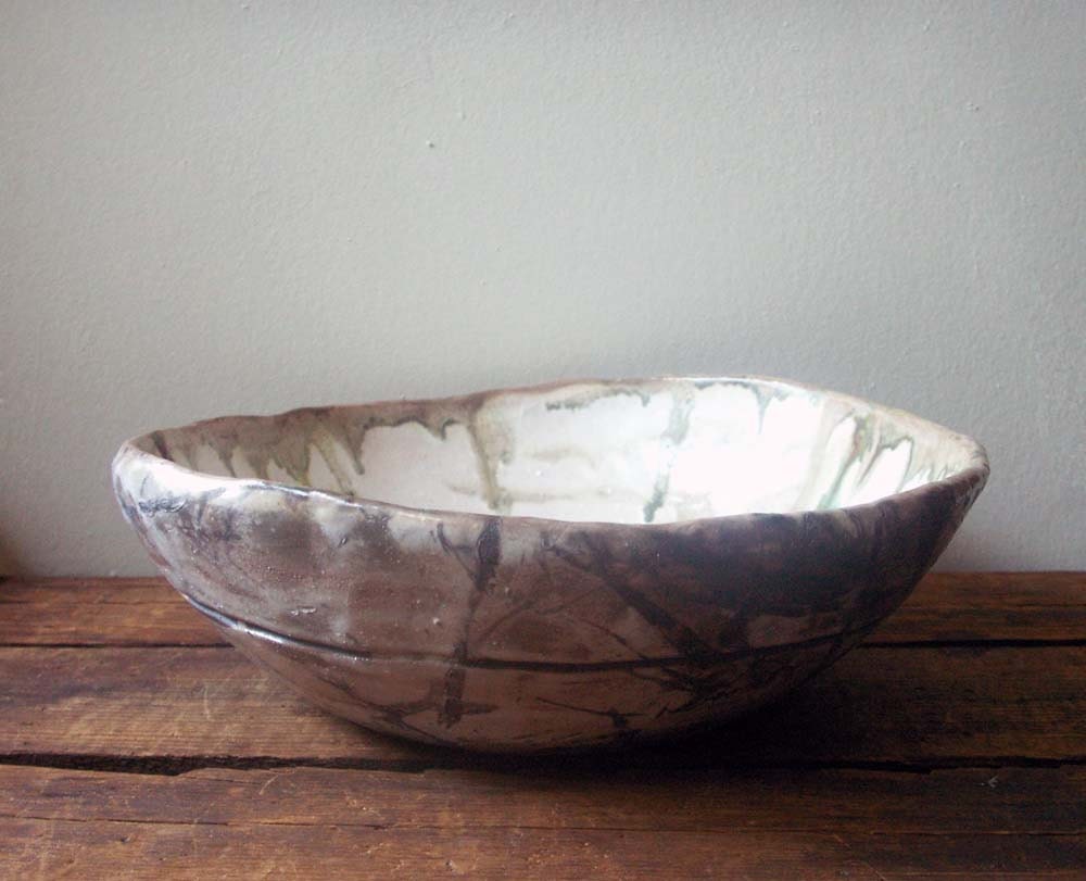 vintage pottery bowl, hand built, rustic bowl, raku pottery, raku bowl, - fieldandramble