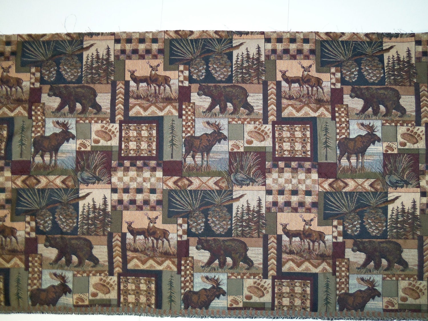 Tapestry Fabric Bear Moose Deer Peter's Cabin By Sewcrazysupplies