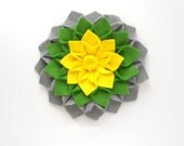 Felted flower brooch - yellow, grey and green - Flower jewelry for her - Colorful gift - Spring jewelry