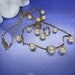 Vintage Jewelry Set Necklace and Earrings Gold Tone Simulated Pearls