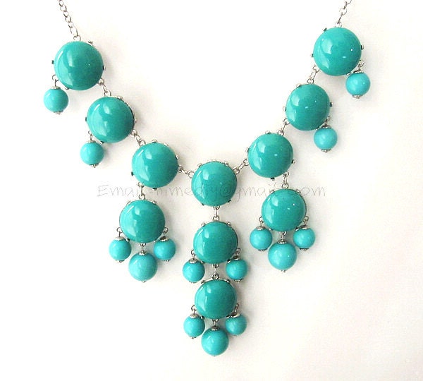 Turquoise (A) - Big Size Smooth Bubble Statement Necklace - Silver Tone ( D731-C42A )