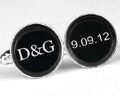Custom monogram cuff links, Personalized father of the bride wedding date cufflinks, Wedding cuff links, groom gift, groomsmen gift