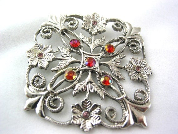 Vintage Red and Silver decorative Brooch