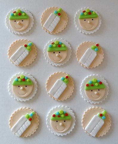 12 Fondant Edible Cupcake/Cookie Toppers - Baby Shower Girl or Boy
