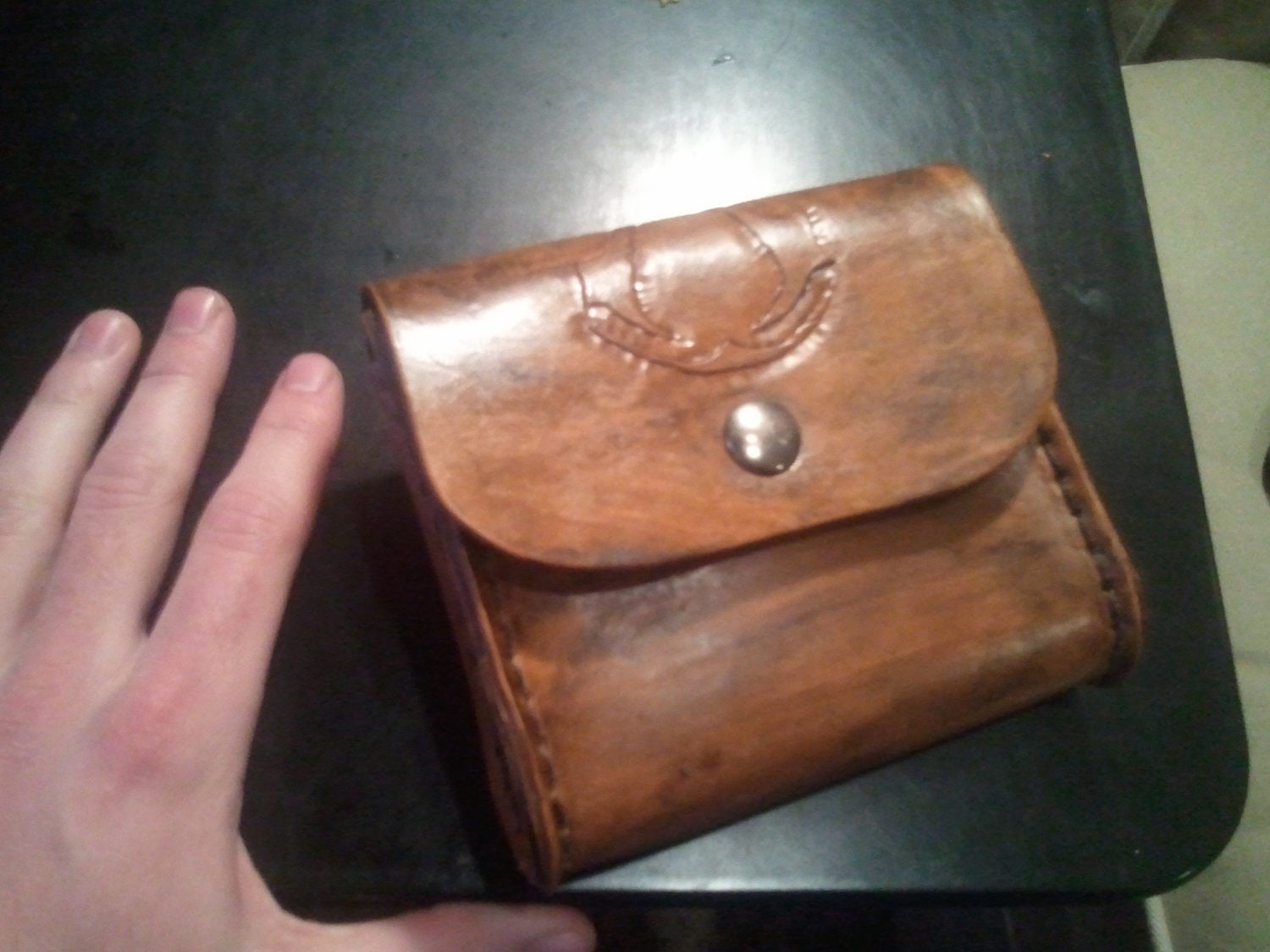 hand stitched leather pouch