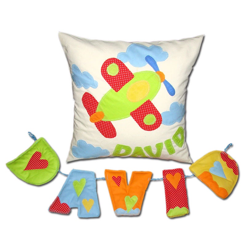 Boy Pillow Personalized  Pillow Case Cushion Custom Name Design Wall Hanging Letters Plain, lime, blue