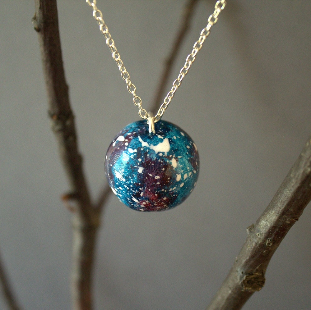 Red and teal galaxy necklace OOAK