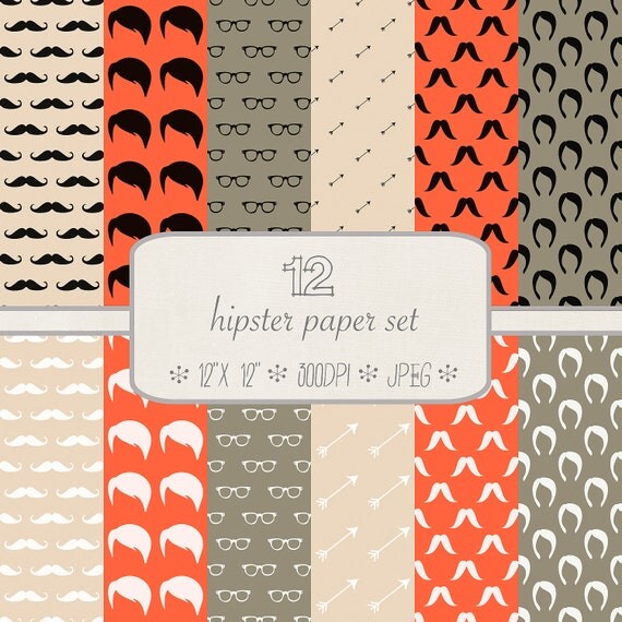 INSTANT DOWNLOAD // Digital Scrapbook Paper Pack // Hipster // Red, Black, Gray // jpeg files // 300 DPI Il_570xn