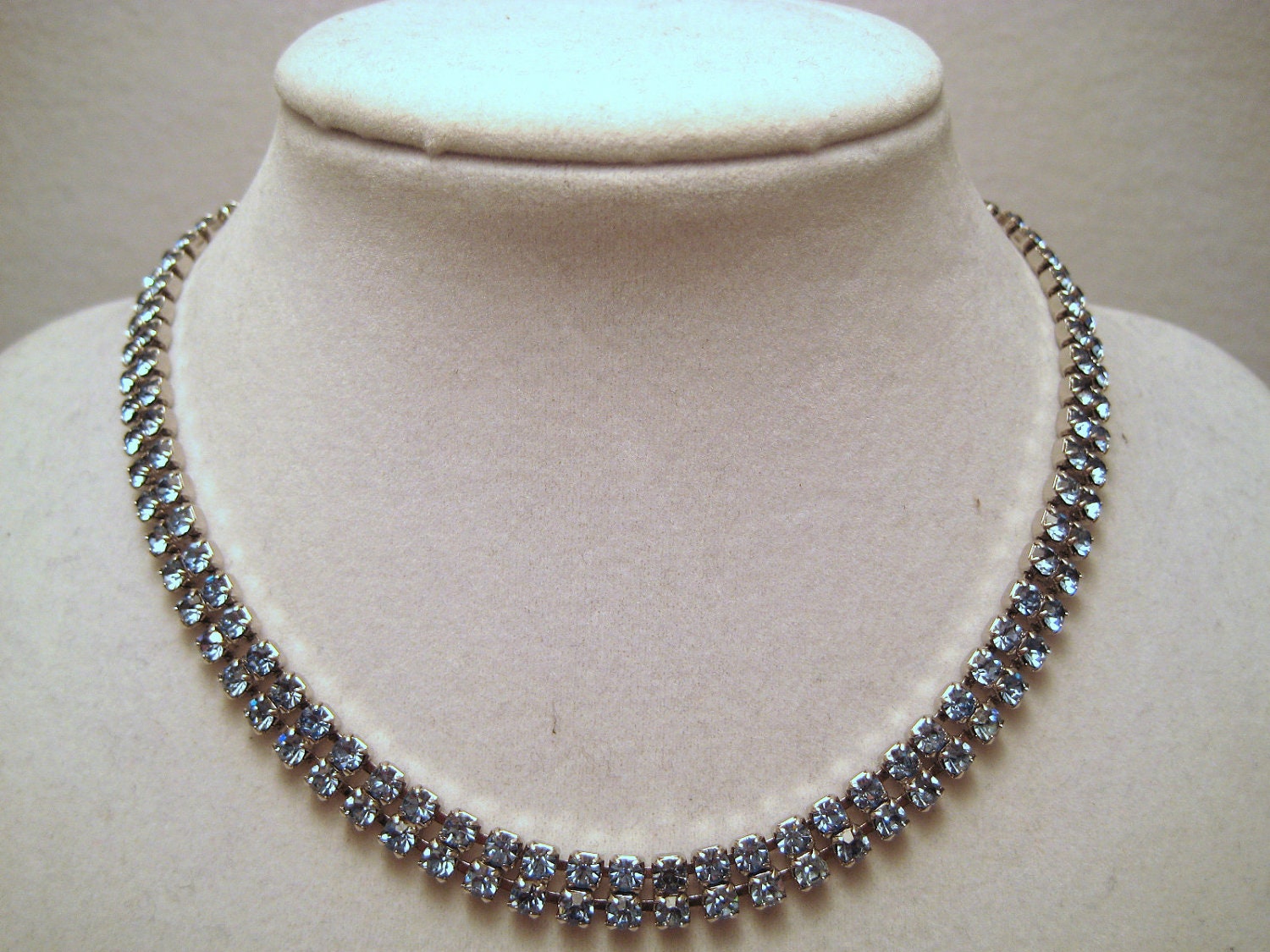 Necklace, Vintage Silvertone and Light Sapphire Rhinestone Necklace 14.5"