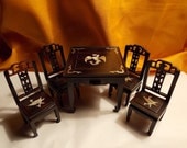 Doll House - Dining Room Set - Dollhouse Oriental Inlaid Furniture - Beautiful Quality
