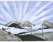 Winter road sunrise Original painting on A3 Paper