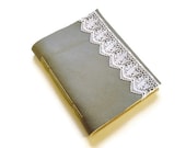 Grey Leather Journal with Lace Edge - Handbound Blank Notebook - Beautiful Handstitched Diary - Rustic First Anniversary Paper Gift
