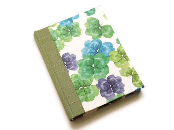 Handbound Notebook Journal - Case Binding - Emerald Green Bookcloth, Paper with Clover - Great Easter Spring Gift