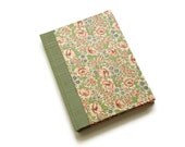 Case Binding Journal or Diary - Blank Handbound Notebook - Green Bookcloth & Pink Flowers Paper Covered - Stocking Stuffer