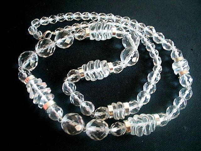 Gorgeous Rock Crystal Quartz Faceted Bead Necklace Graduated Size Classic 24 Inch Matinee Length EXQUISITE Bridal Jewelry