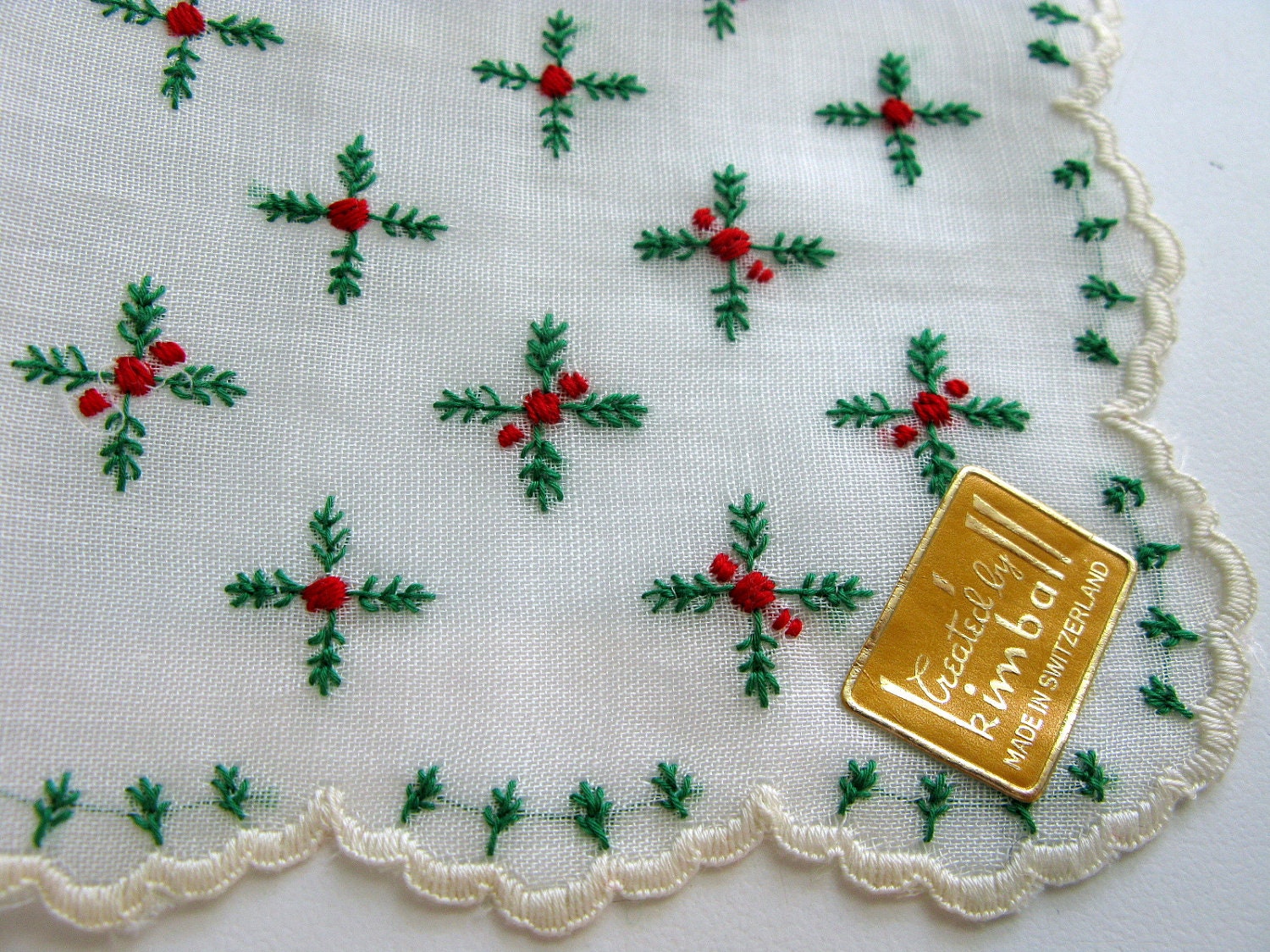 Holiday Hankie, Christmas Hankie, Wedding Handkerchief, Embroidered NWT - VintagebyTeresa