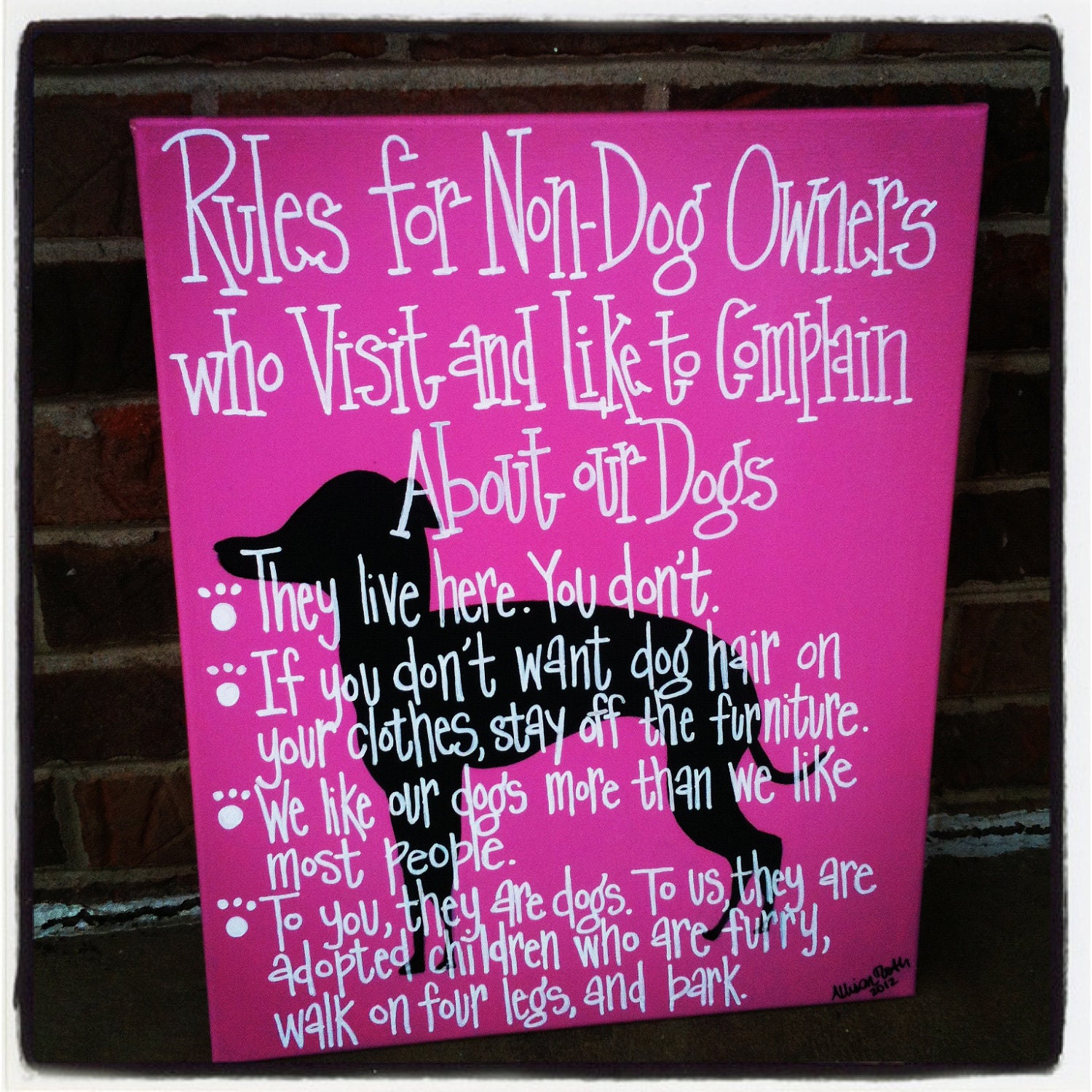 Rules for Non-Dog Owners 16 by 20 Canvas Silhouette Painting
