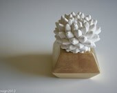 White Cactus Sculpture in Modern Round Container, Tabletop Centerpiece, Desktop Accessory