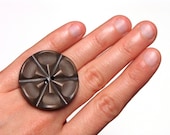 Brown Cocktail Ring, Floral Jewelry, Earthy Mocha, Geometric Flower Adjustable Ring, Eco Jewelry, Nickel Free Ring - "Stone Snowflake"