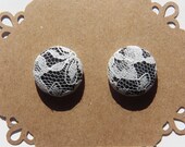 Black and Lace Button Earrings - Fabric Button Earrings - Hypoallergenic Earrings