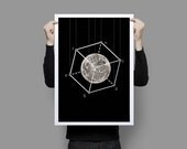 Poster Full Moon in the box Geometric Art Print Black and White