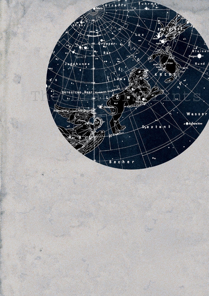 SET of Constellation Stars Map Zodiac Print Vintage Image