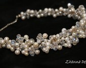 White Bridal Tiara headpiece with freshwater pearls and crystals,hair accessories,headband handmade by Zhanna Design.
