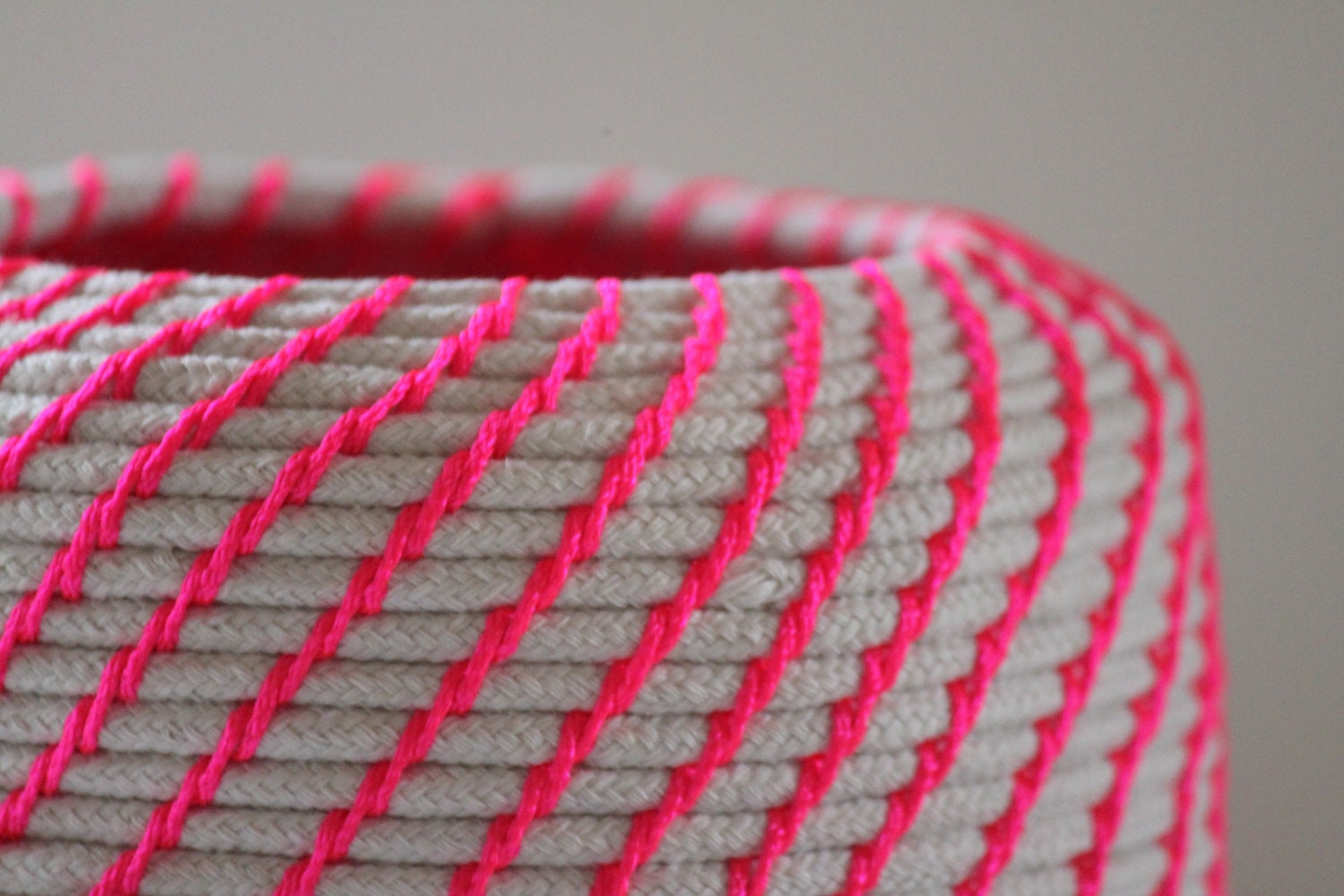 Upcycled Natural & Neon Rope Basket: Pink / Coiled / Extra-Large