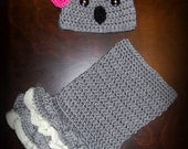 Crochet Koala Tutu Dress & Matching Beanie Hat Baby Handmade Photo Prop