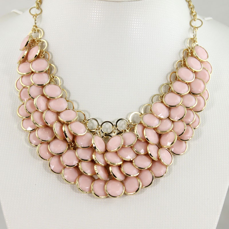 NEW Pink Bib Necklace, bubble necklace Chunky Necklace, Statement Necklace (FN0512-pink)