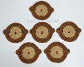 Set of 6 Monkey Crochet Coasters - Finished Handmade Beverage Kitchen Home Decor Housewares Coasters or Potholders