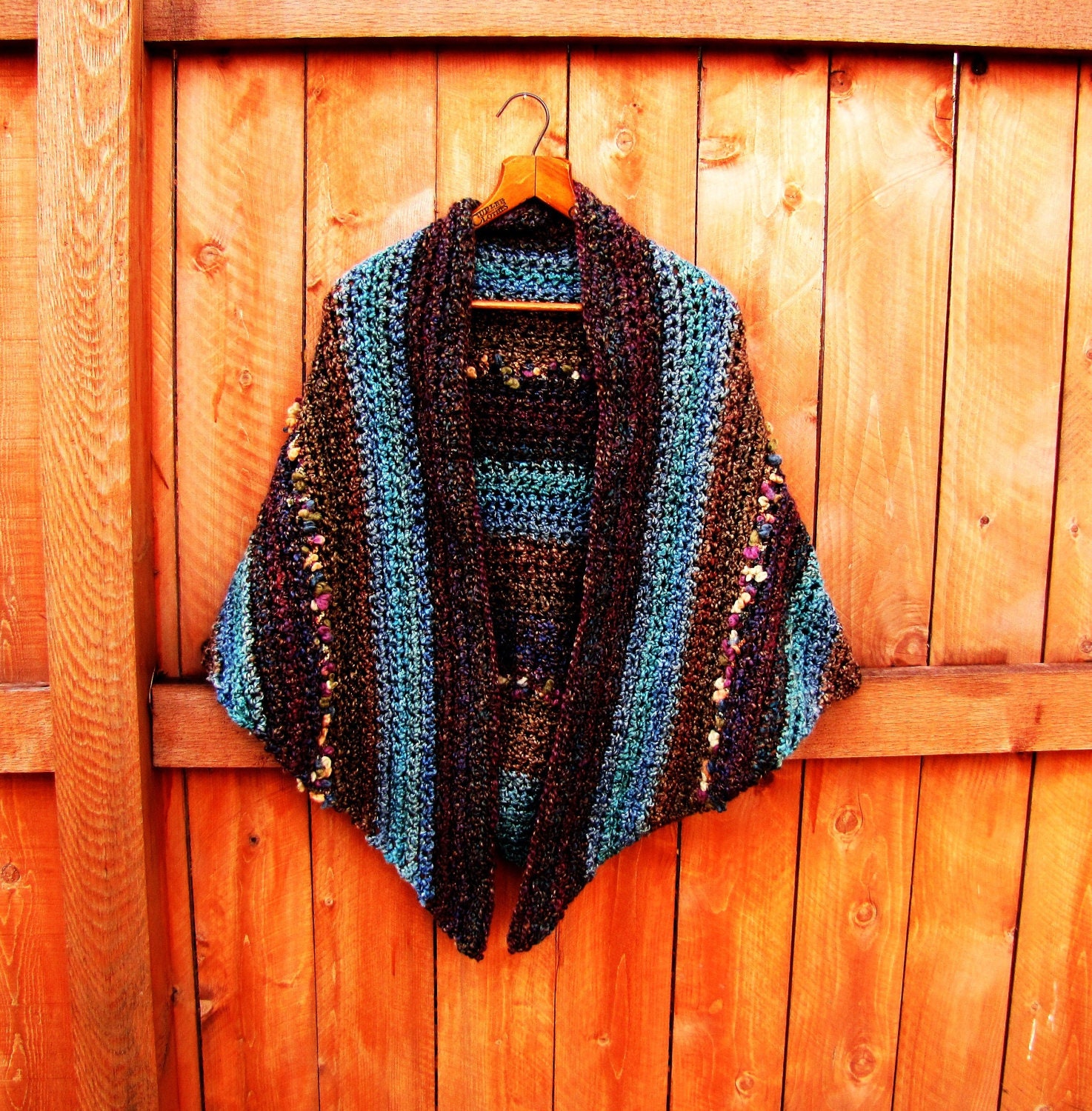 vintage autumn colors hand crochet shawl. fall fashion.