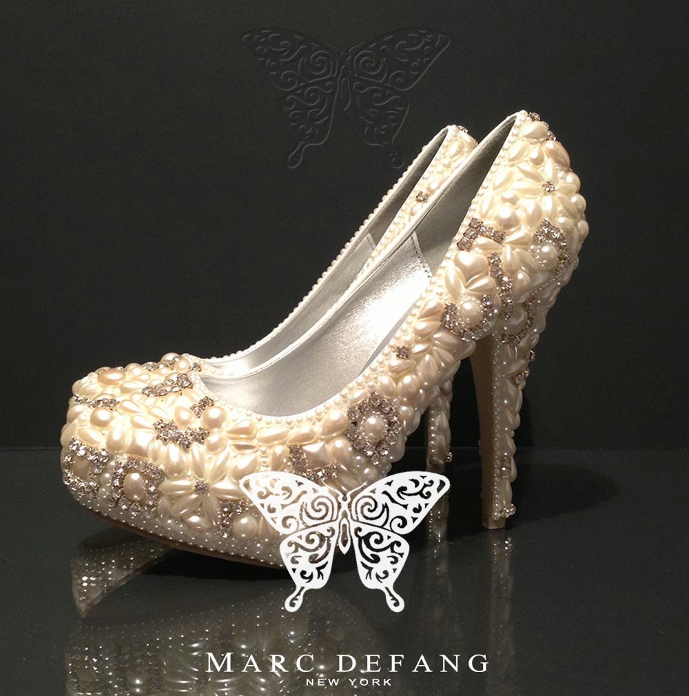 Designer Ivory Pearl Crystal Bridal Luxury Heels
