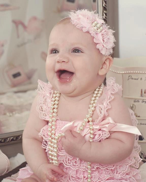 Light Pink Baby Girl Headband Shabby Chic Flower Headbands, Baby Bows, Fits Newborn, Infant or Toddler, Vintage Style, Pearl Center