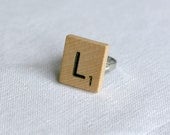 Personalised Wooden Scrabble Tile Initial Ring